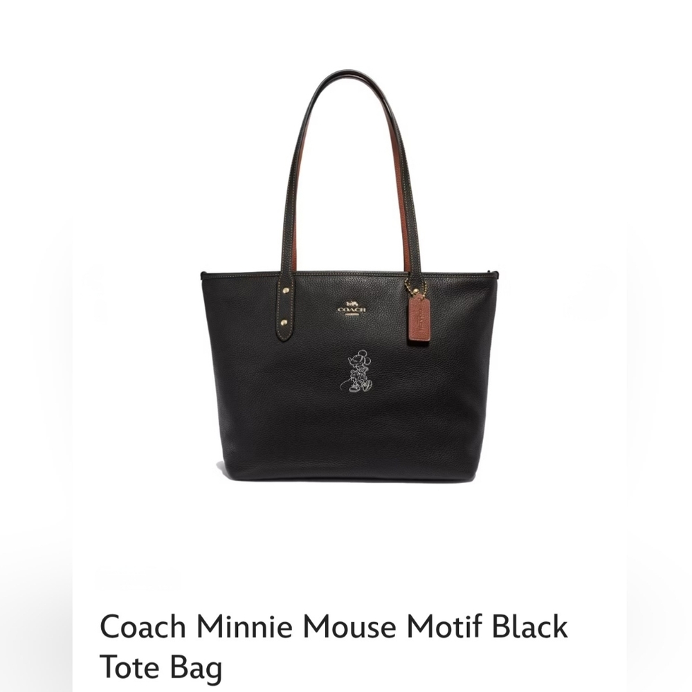 Coach Black Leather Tote with Mickey Motif
